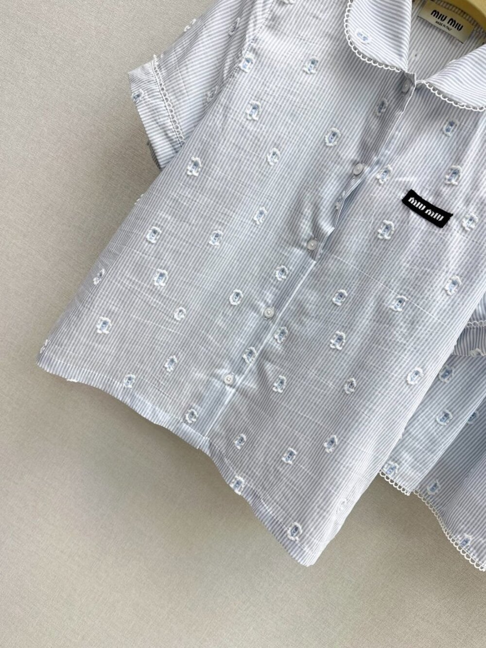 Miu Miu blue blouse short-sleeved short skirt set - Picture 4 of 8